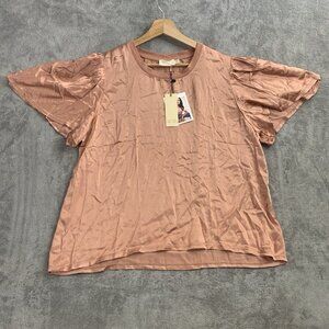 Nation LTD Shirt Womens XXL Pink Crew Neck Pullover Top Casual Shinny Rayon Tee